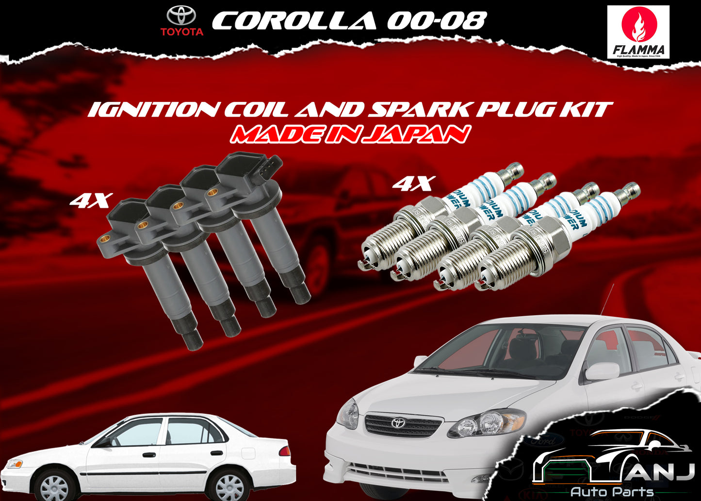 TOYOTA COROLLA 2000-2008 MADE IN JAPAN IGNITION COIL KIT